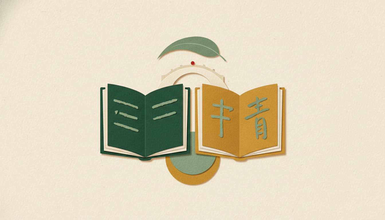 纸艺拼贴:两本翻开的书由纸桥相连,象征中英双语